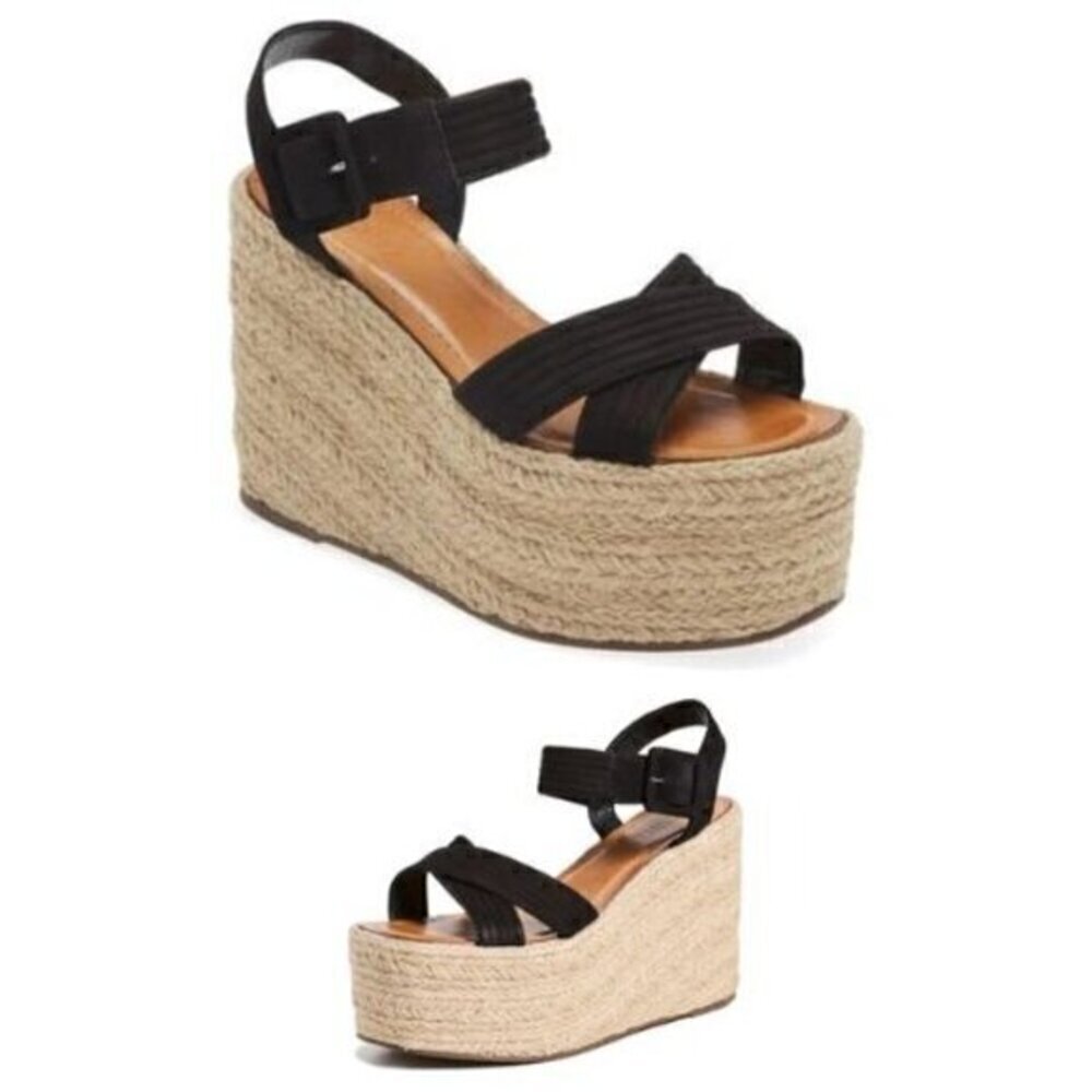 Schutz Blisse Nubuck Platform Wedge Sandal Size 10 Black / Tan